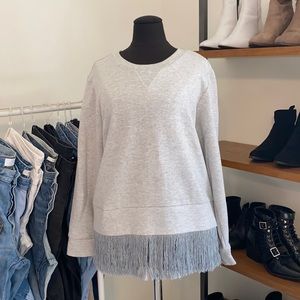 J. Crew Gray Crew Neck Sweatshirt W/ Fringe Detail | Size M